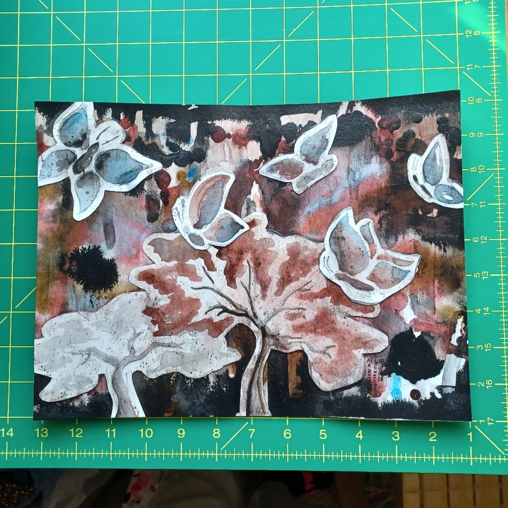ORIGINAL ART. Abstract Butterfly Wall Art in Black, Brown, Red, and Blue Ink - Picture 6 of 6